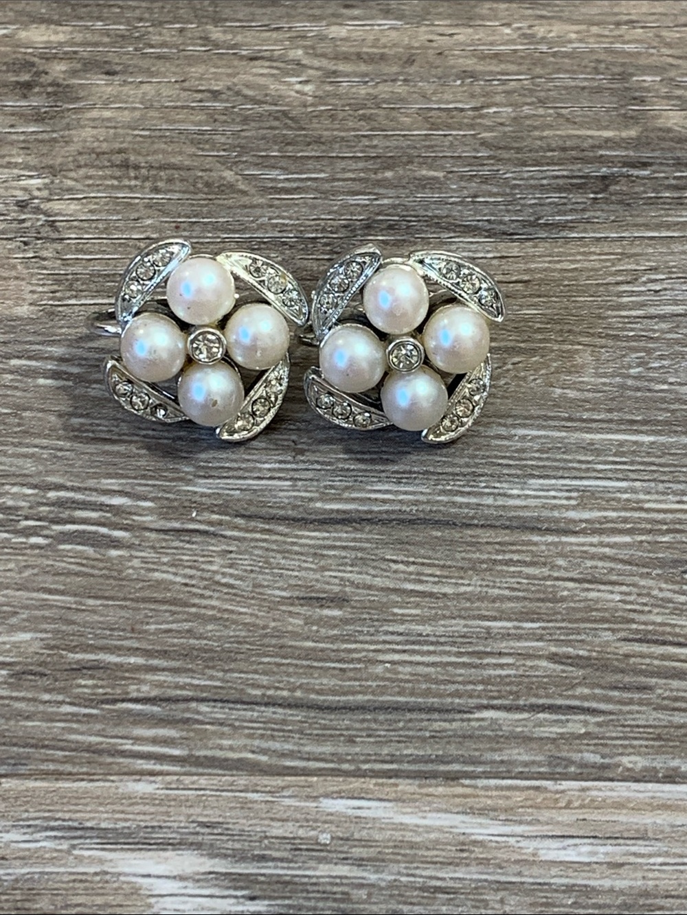 Classic Faux Pearl & Crystal Cluster Earrings - White Pearls
